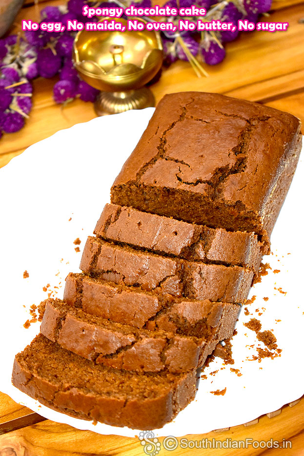 Spongy eggless, butterless, ovenless chocolate loaf cake