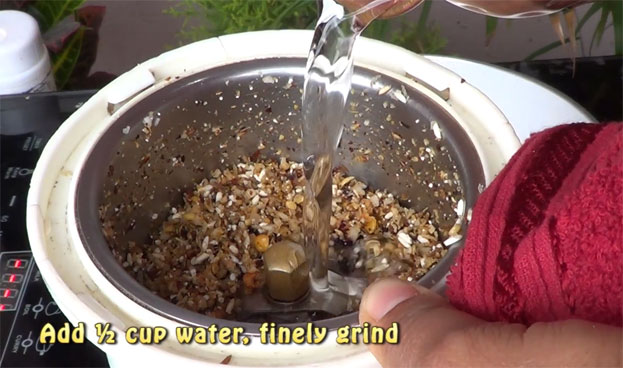 Add water, finely grind