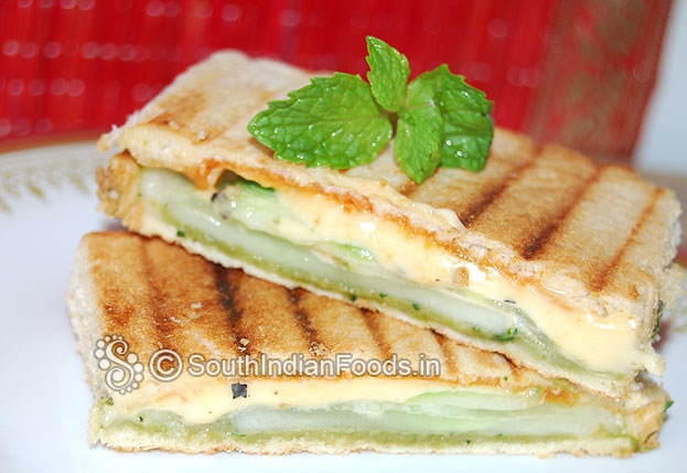 Cucumber cheese grilled sandwich with spicy green chutney