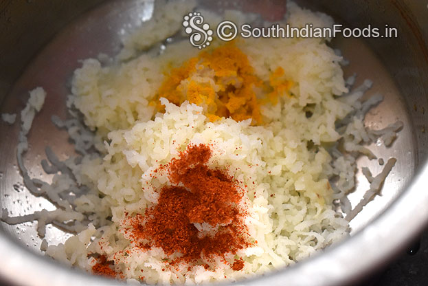 Add red chilli powder, turmeric powder 