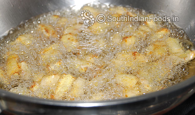 Deep fry till golden brown & crisp on mediun hot oil. Now its ready take it out then drain on absorbent paper