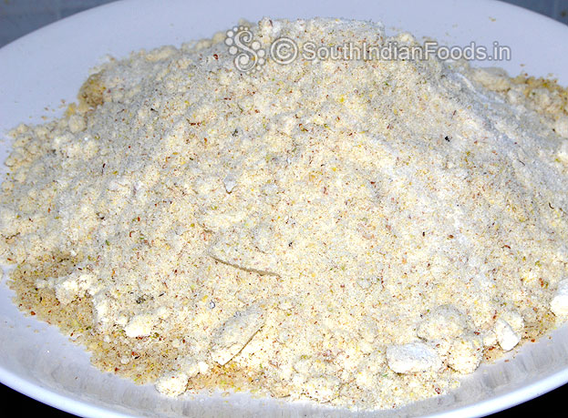 Transfer sugar mixture to badam mixture mix well. Then again put this mixture in mixer jar & grind for 2 sec.