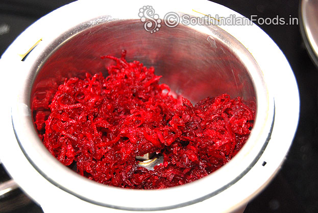Add grated beetroot in a mixer jar