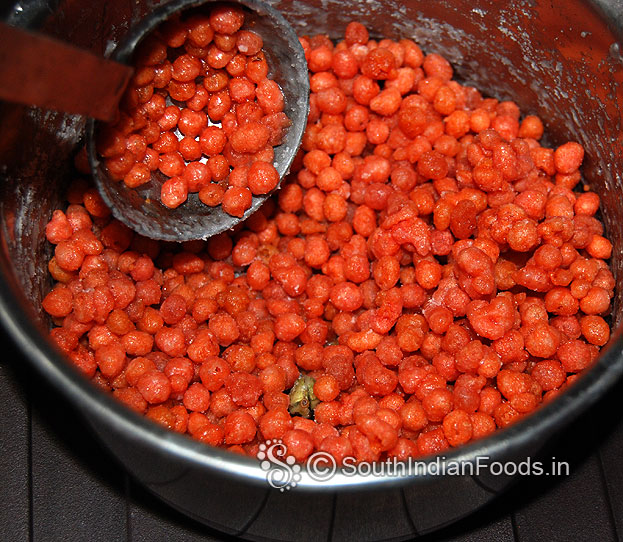 Crispy beetroot boondi is ready, boondi absorbed all the sugar syrup, store in an airtight container