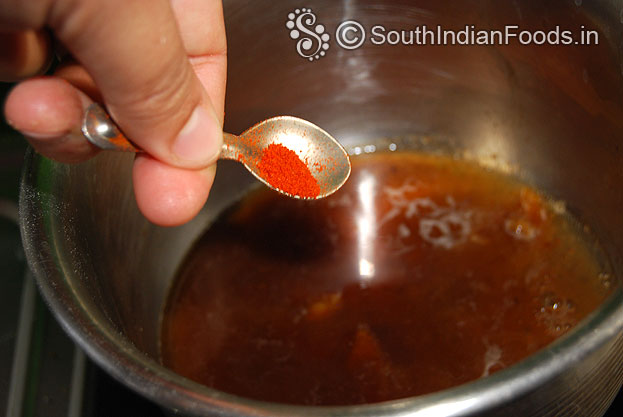 For sweet tamarind chutney:-Add tamarind water, jaggery, red chilli powder let it boil