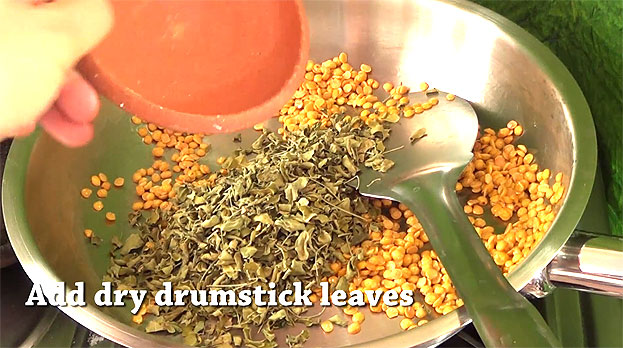 Add dried drumstick leaves