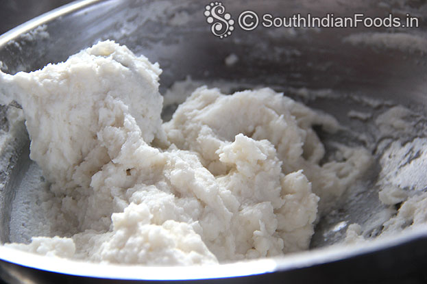 Heat pan stir continuously till you get soft dough consistency