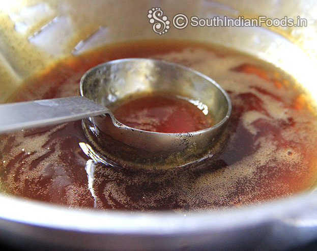Melt jaggery, let it till cook thick syrup consistency