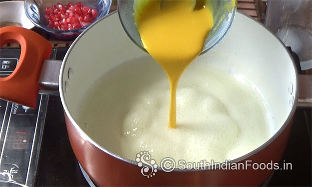 Add custard mixture, stir well without lumps