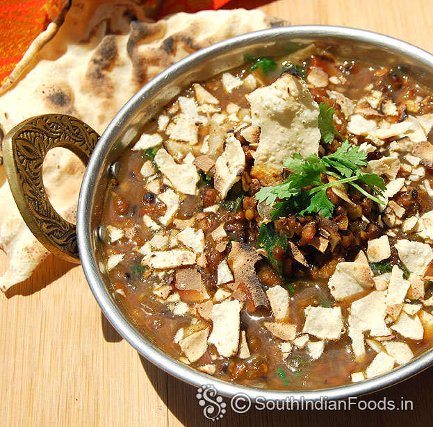 Green moong beean curry with roasted papad
