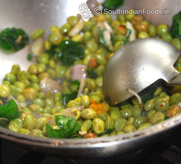 Add boiled green toor dal saute