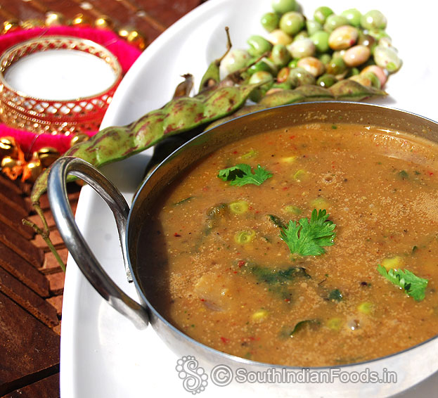 Green toor dal kurma ready, serve hot with rice, idli, dosa or uthappam