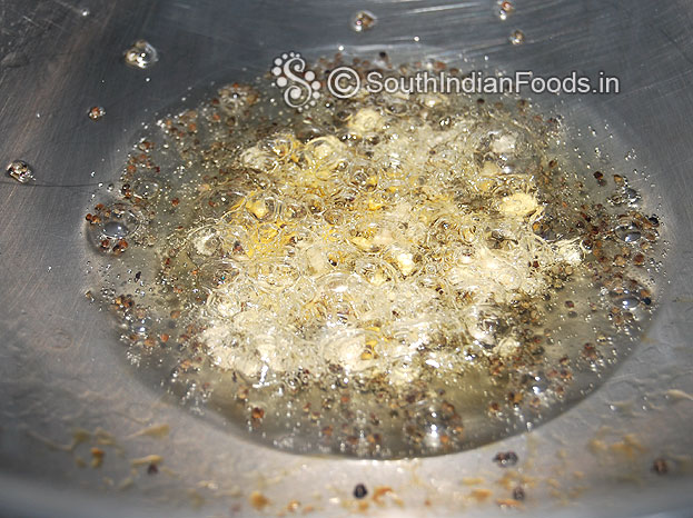Heat oil in a pan & add mustard & let it splutter then add bengal gram, urad dal