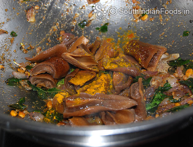 Add mangai vathal, turmeric powder saute well
