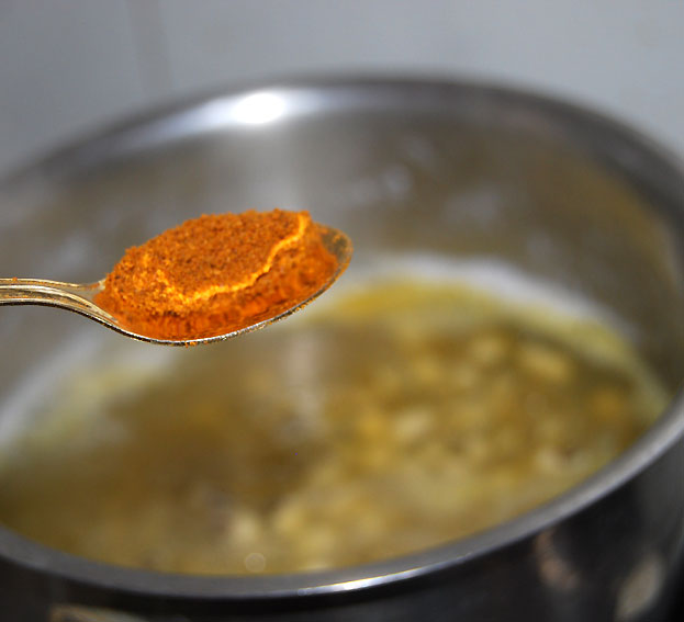 Boil with turmeric, red chilli powder and salt