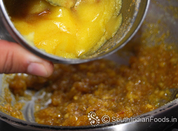 Add ghee let it cook till the mixture starts leaving the pan