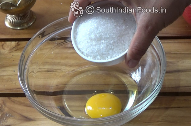 In a bowl add egg & sugar
