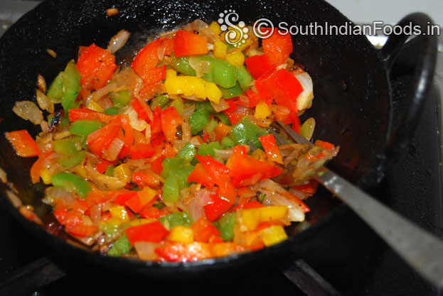 Heat 2 tbsp oil in a pan, add garlic, green chilli, ginger, onion, capsicum saute