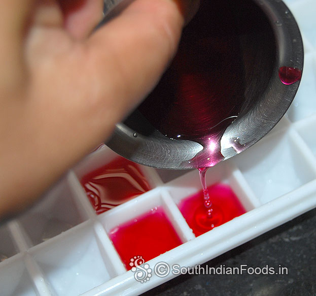 Add water mixed rose syrup into ice cube tray