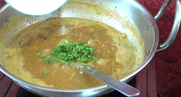 Add coriander leaves, cut off heat