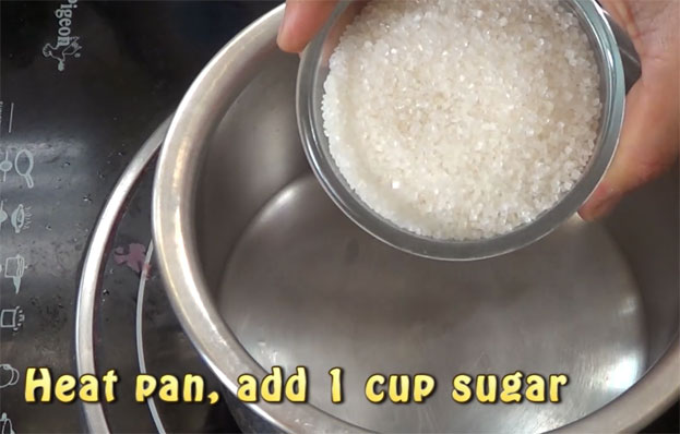 Heat pan add 1 cup sugar