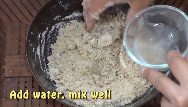 Add water, mix well, make soft dough
