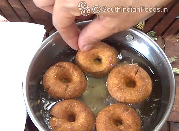 Place fried badhusha in sugar syrup, soak it for 30 min
