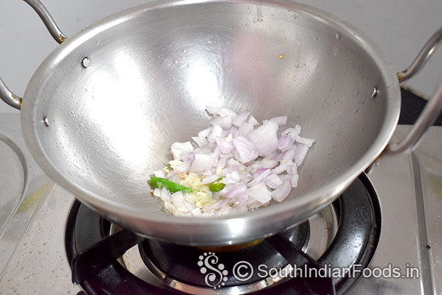 Heat 2 tbsp oil in a pan, add garlic, onion, green chilli