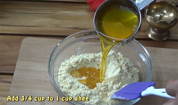 Add ghee, mix well without lumps