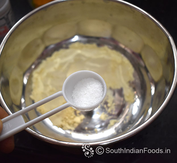 In a bowl add gram flour, & salt
