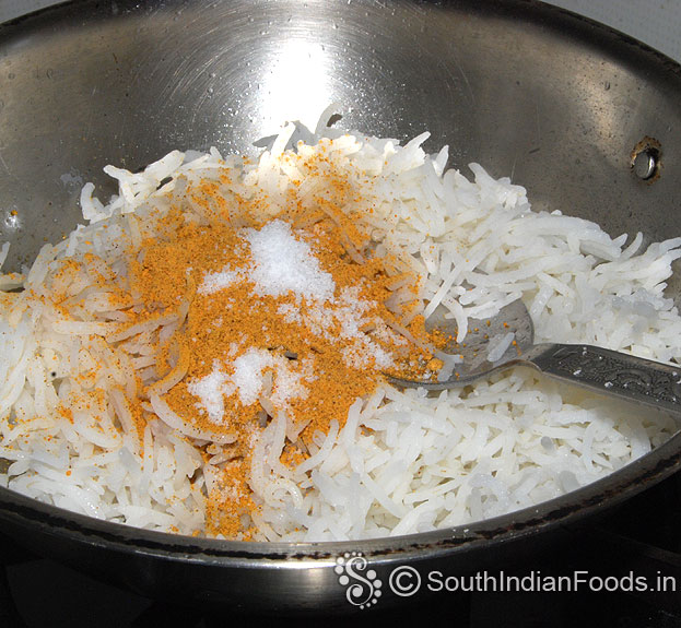 Add boiled rice, salt & kollu podi