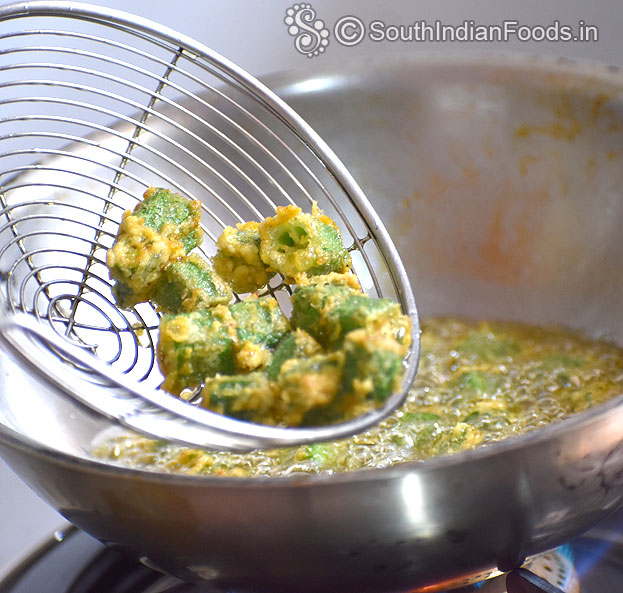 Heat oil in a pan, add okra pieces