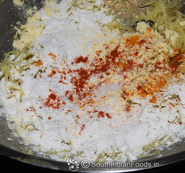 Add red chilli powder, turmeric powder, & salt mix well, sprinkle water mix well