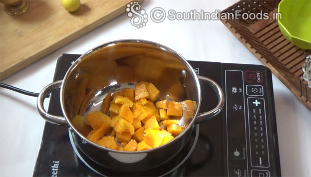 Heat pan add mango cubes