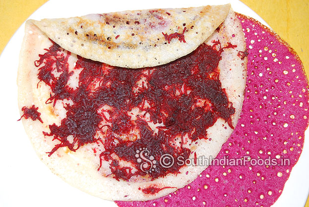 South indian dosa with beetroot masala filling