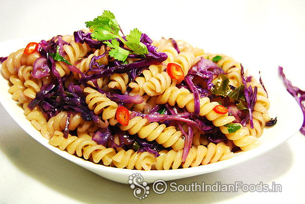 Pressure cooker pasta with sauted red cabbage