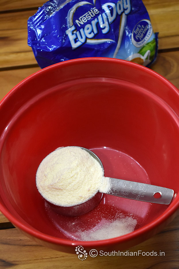 In a bowl add milk powder