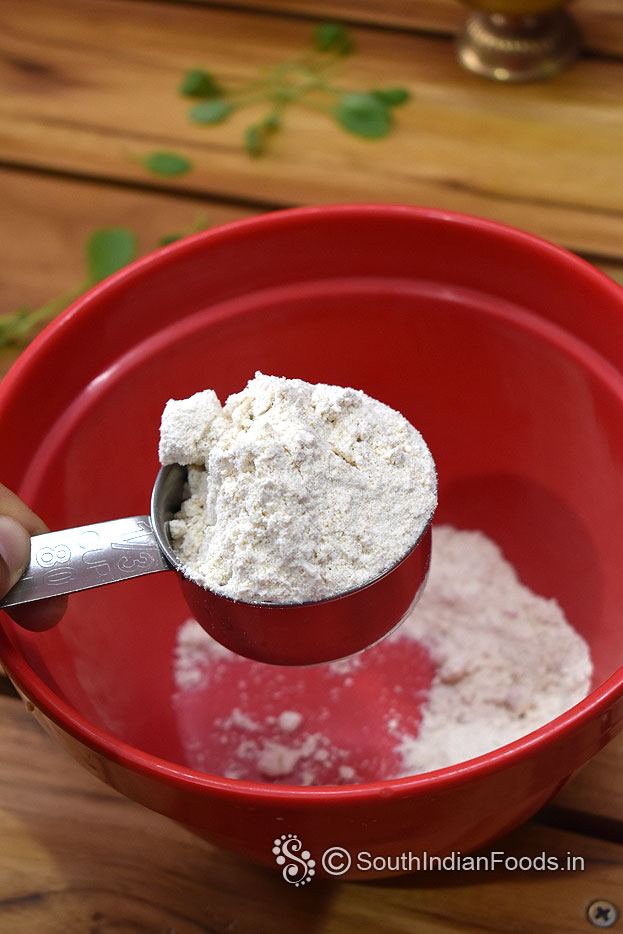 In a mixer jar add wheat flour[Atta]