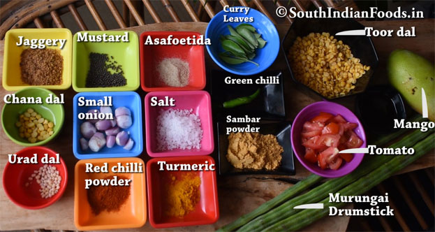 Murungai mangai sambar ingredients