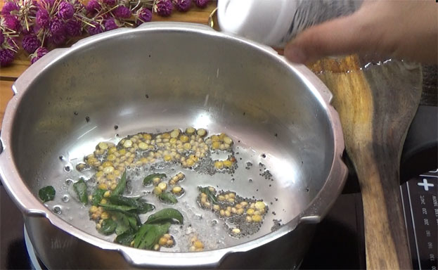Add curry leaves, asafoetida