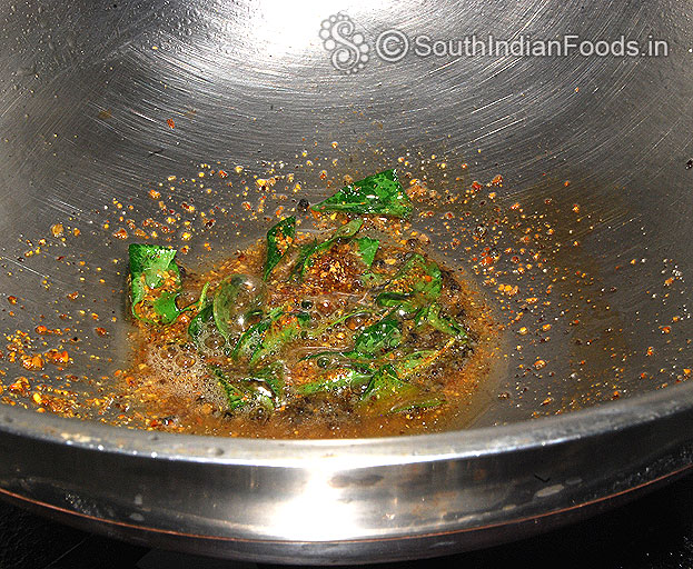 Add oil, add mustard, asafoetida, curry leaves, fenugreek powder
