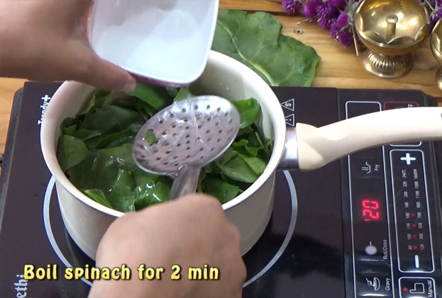 Boil spinach with1/4 cup water for 3 min