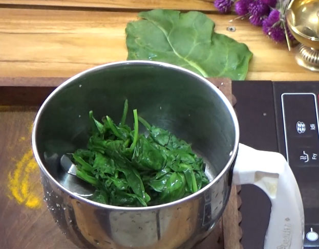 Put spinach in a mixie jar, grind to fine puree