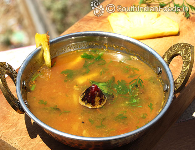 Pineapple rasam ready, serve hot with rice