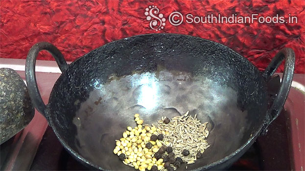 Dry roast peppercorns, cumin seeds & coriander seeds