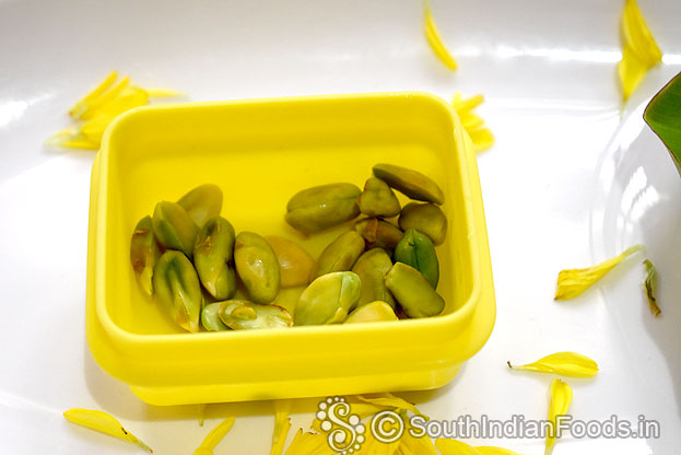 Blanch pistachios[wash and soak pista in warm water for 10 min]