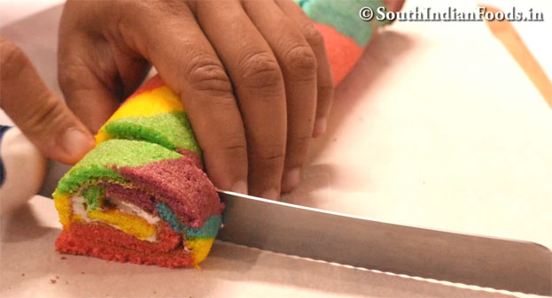Rainbow swiss roll cake recipe step 35