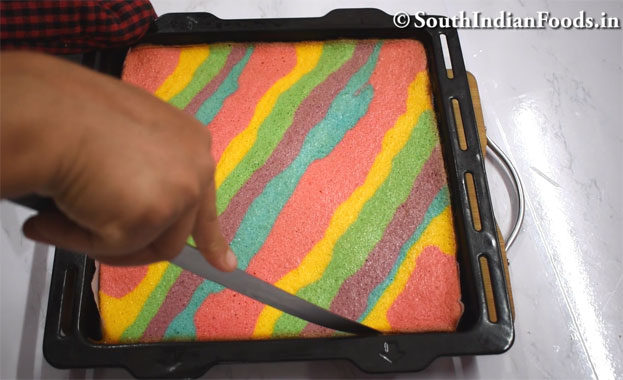 Rainbow swiss roll cake recipe step 21