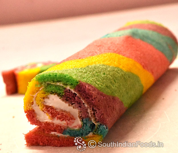 Rainbow swiss roll cake recipe step 36
