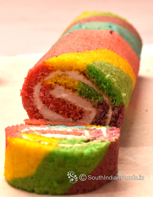 Rainbow swiss roll cake recipe step 37